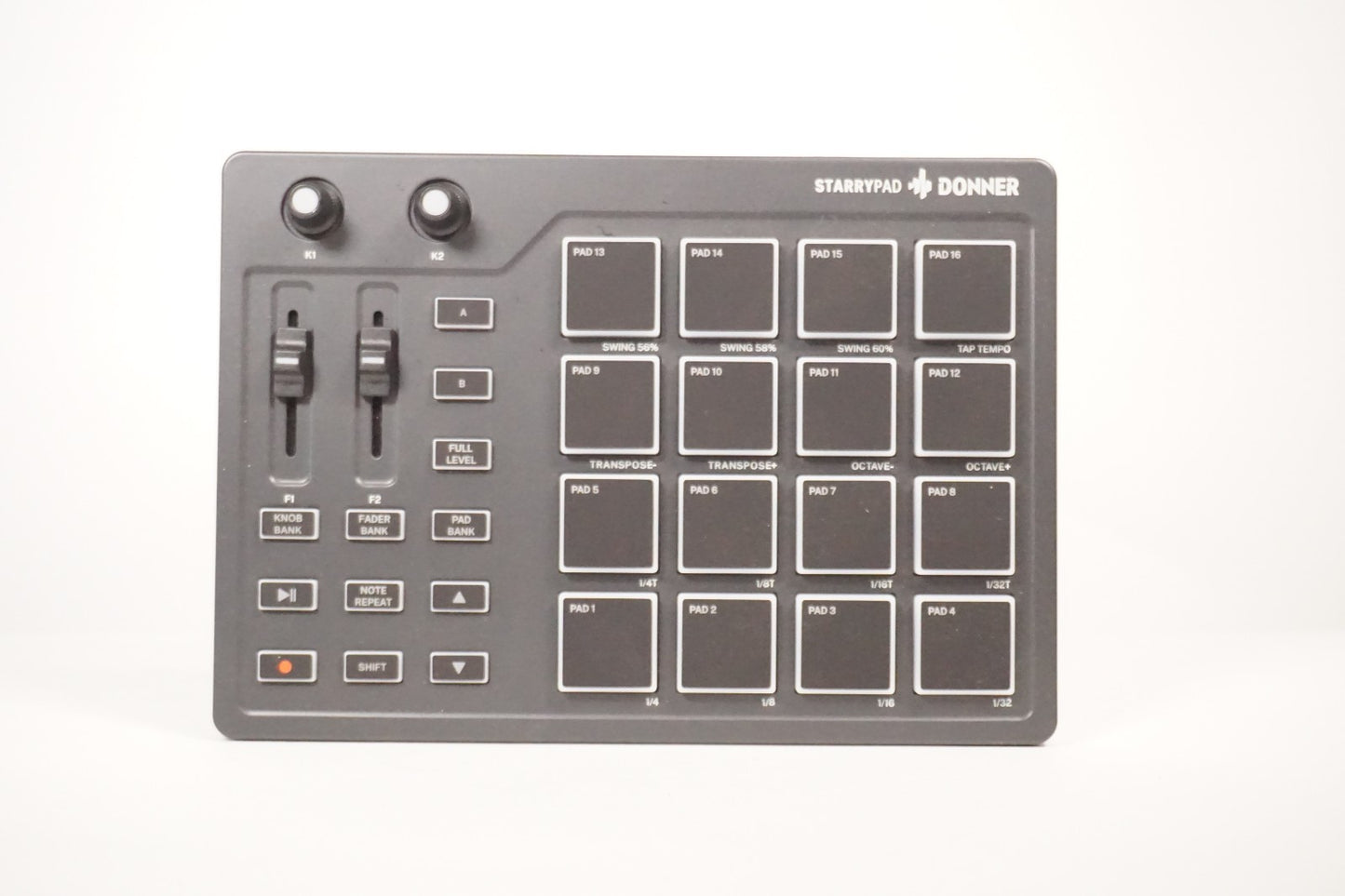 Donner StarryPad MIDI Pad Controller 16-Pad, Faders, USB Compatible, MIDI Out